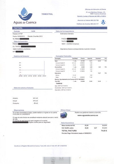 La factura del agua del primer trimestre de 2013 incluye también la basura 
