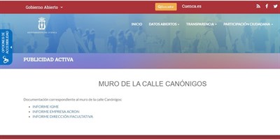 Los informes sobre el hundimiento de Canónigos pueden consultarse ya en la web municipal