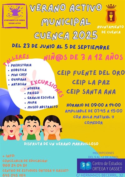 El plazo de matriculación para las Escuelas de Verano del Ayuntamiento será del 9 al 12 de junio