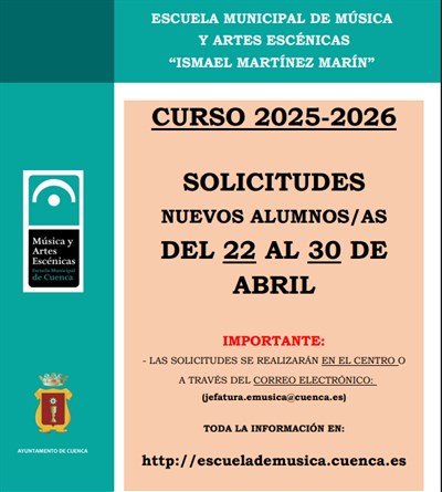 La Escuela Municipal de Música y Artes Escénicas abrirá el plazo para nuevas inscripciones el 22 de abril