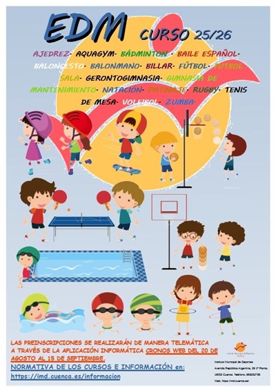 El Ayuntamiento inicia el plazo de preinscripción para las Escuelas Deportivas Municipales este miércoles 20 de agosto