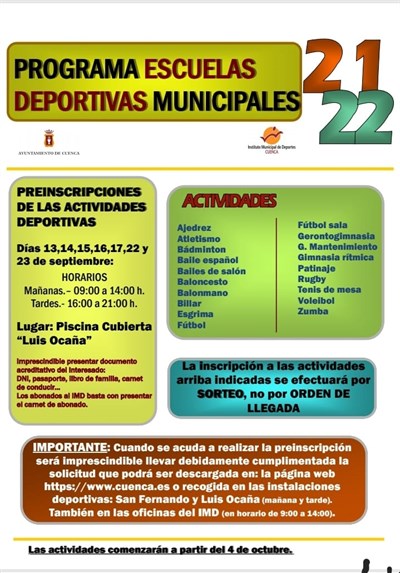 El lunes comienza el plazo para inscribirse en las Escuelas Deportivas Municipales 