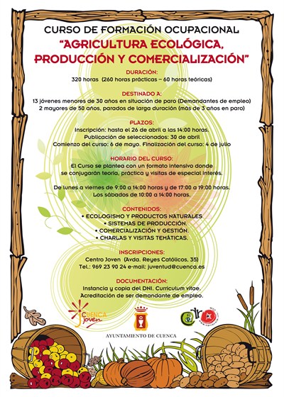 Abierto el plazo para inscribirse en el curso de formación sobre Agricultura Ecológica